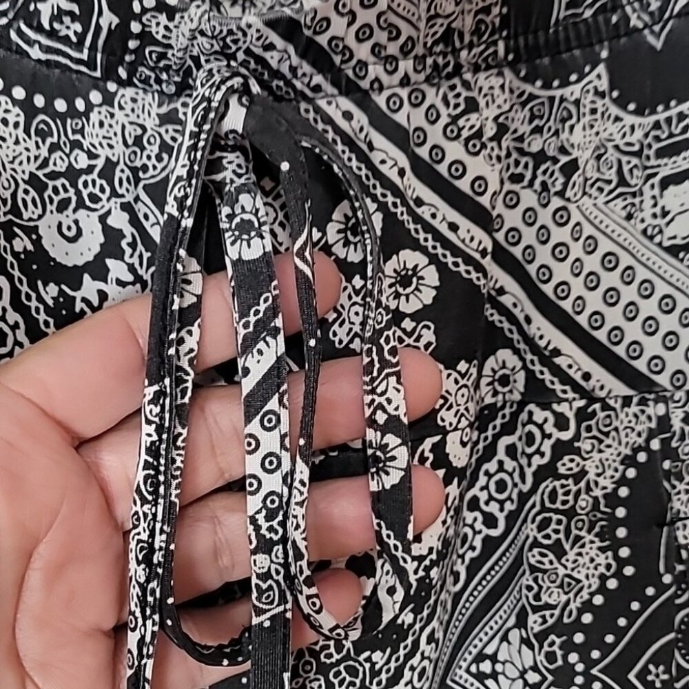 Black & White Bandana Print Maxi Skirt With Drawstring Waist By Metro Wear S - Picture 4 of 8